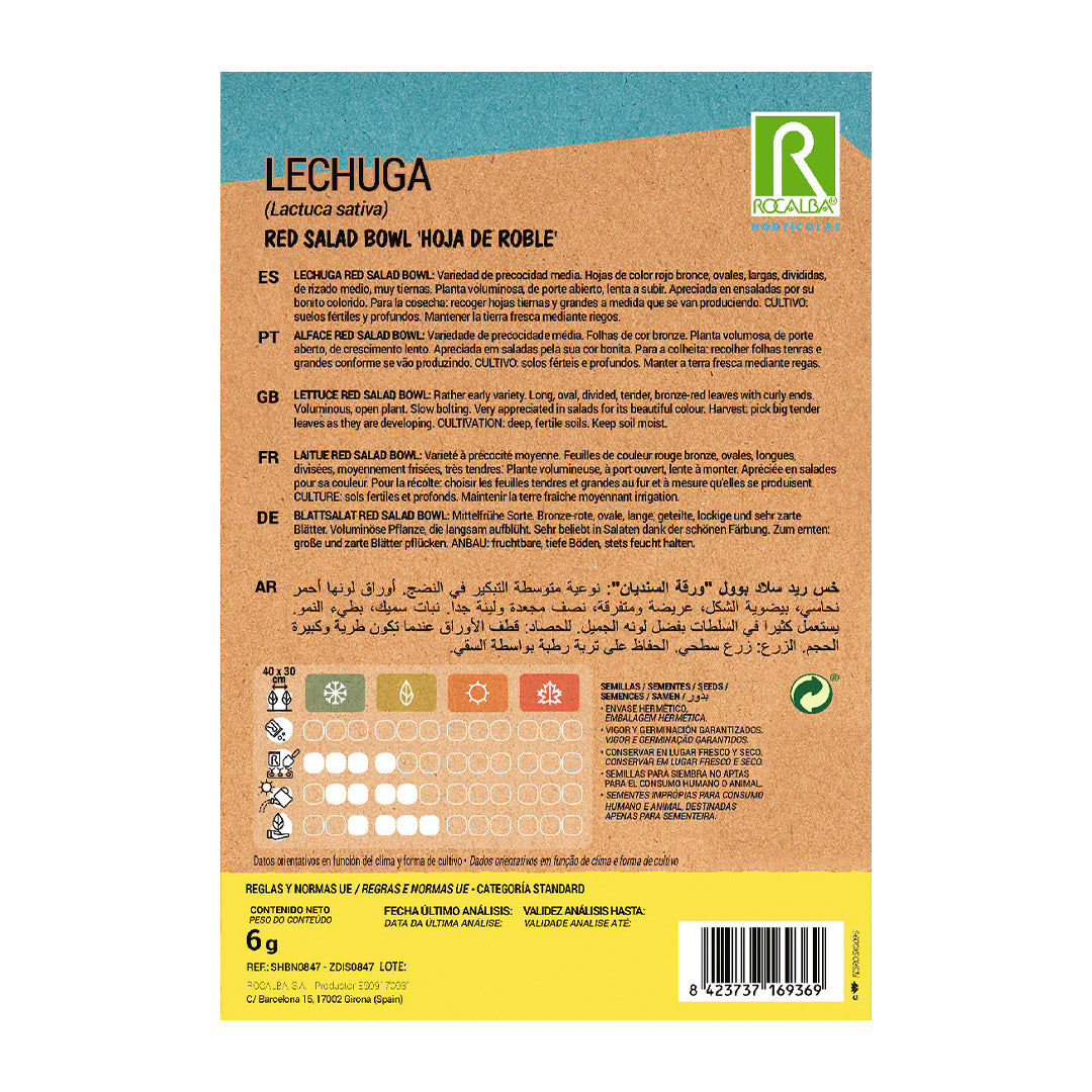 Lechuga Red Salad Bowl Hoja de Roble